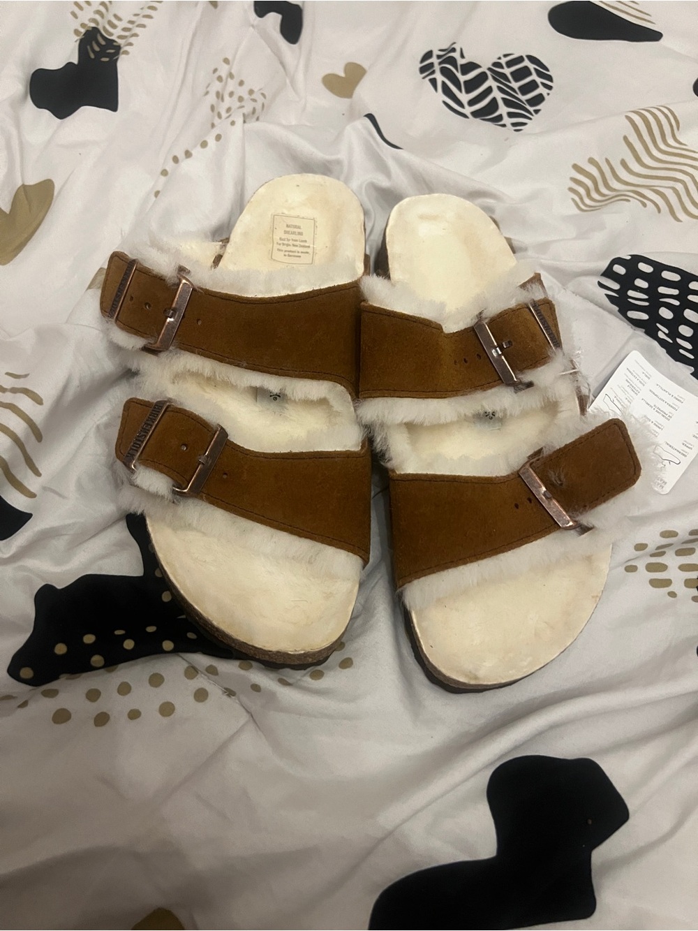 Birkenstock Brown Suede Faux-Shearling Two-Strap